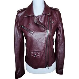 Blank NYC Moto Jacket Vegan‎ Leather Wine Size XS